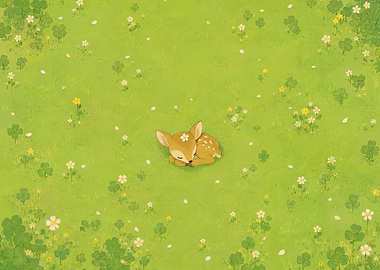 Sleeping Fawn in a Field of Flowers