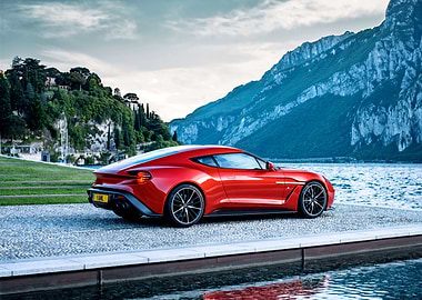 Red Aston Martin Vanquish Zagato by Lake