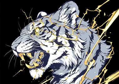 Electric White Tiger Roaring