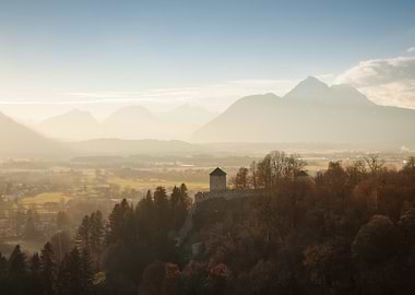 Misty Mountain Landscape with Castle