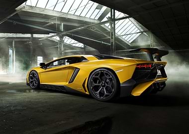 Yellow Lamborghini Aventador in Warehouse