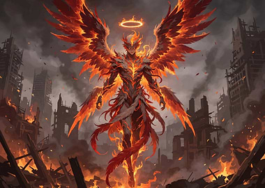Fiery Angel in Ruined City