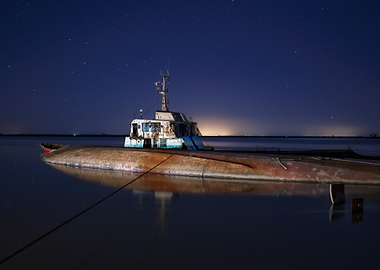 Abandoned Submarine at Night