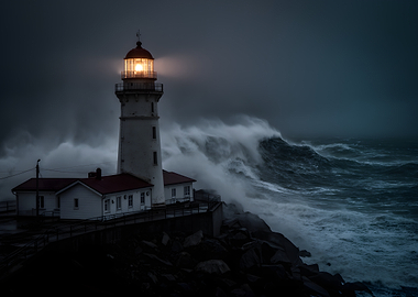 Lighthouse in a Stormy Sea