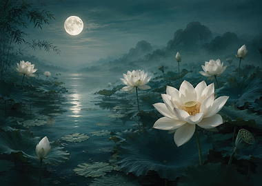 Moonlit Lotus Pond