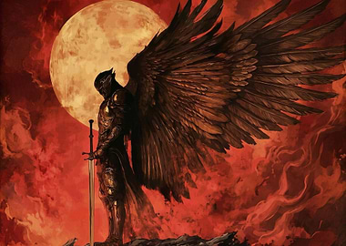 Angelic Warrior Under Blood Moon