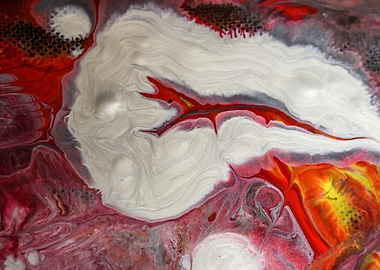 Abstract Fluid Art with Red and White Swirls