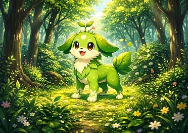 Cute Green Creature in Forest
