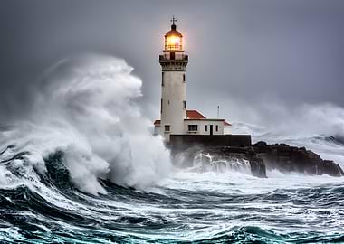 Lighthouse in a Stormy Sea