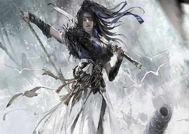 Warrior Woman with Sword and Birds