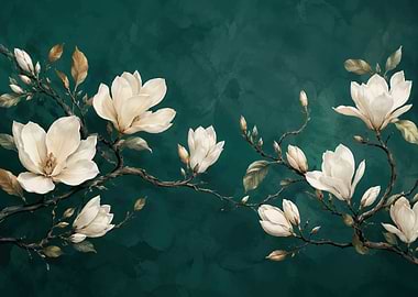 Magnolia flowers on a dark teal background