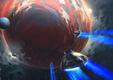 Spaceships approaching a red planet