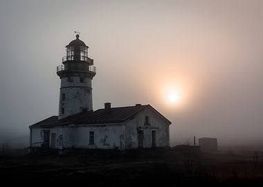 Misty Lighthouse at Sunrise