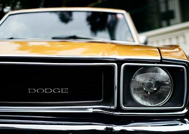 Close-up of a vintage Dodge car grille