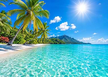 Tropical Beach Paradise with Palm Trees