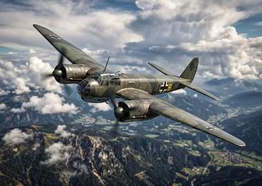 German Bomber Aircraft Flying Over Mountains
