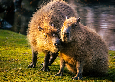Two Capybaras in Golden Sunlight