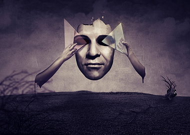 Surreal Face with Shattered Prism