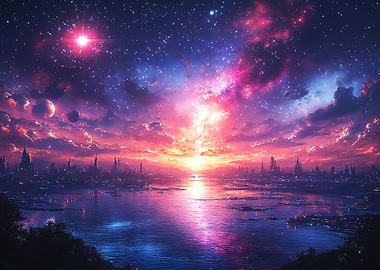 Futuristic Cityscape at Sunset