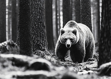 Bear in a dark forest