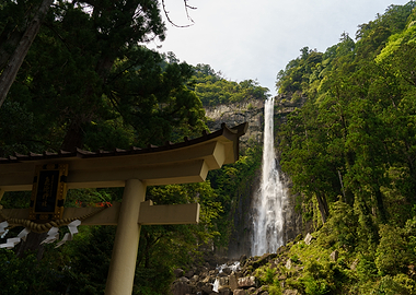Nachi Waterfall behind a Torii gate