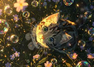 Cute Kitten in a Field of Flowers
