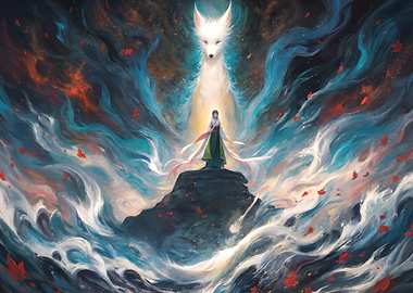 Spiritual Fox Spirit and Woman
