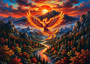 Phoenix Over Mountain Landscape