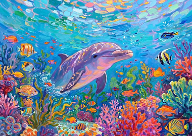 Vibrant Underwater Dolphin Scene