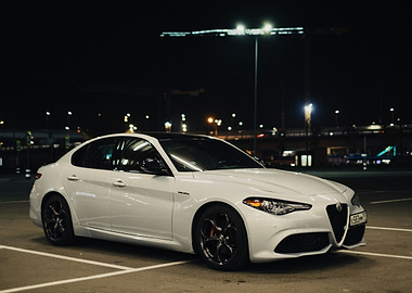 White Alfa Romeo Giulia at Night