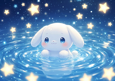 Cute White Bunny in Starry Water