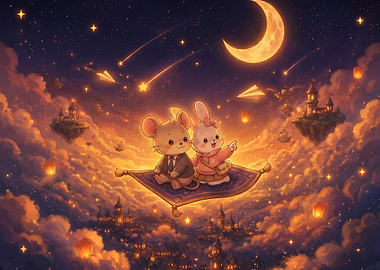 Cute Animals on Magic Carpet Ride