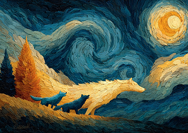 Wolves under a Starry Sky