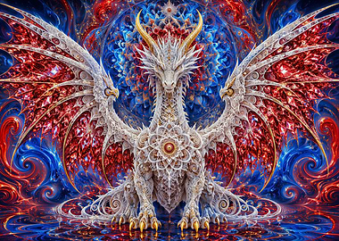 Mandala Dragon With Crimson Crystalline Wings