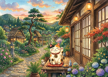 Maneki Neko in a Japanese Village