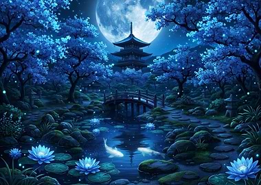 Enchanting Japanese Garden at Night