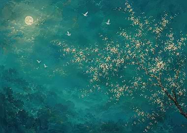 Moonlit Blossoms and Birds