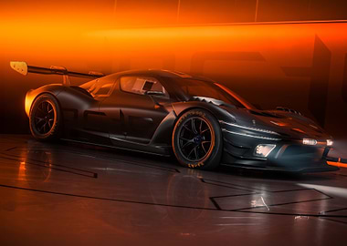 Sleek Black Race Car with Orange Lighting