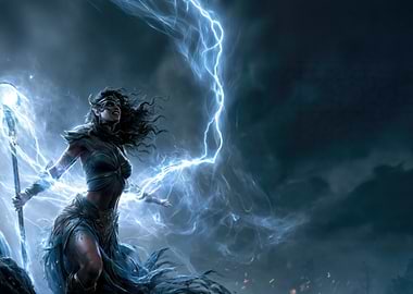 Sorceress casting lightning spell