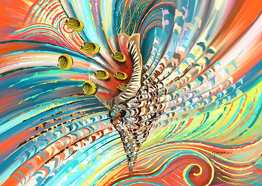 Abstract Seashell with Fish