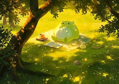 Cute Frog Enjoying a Picnic