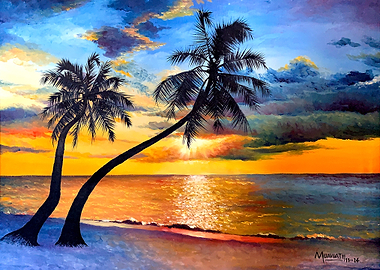 Tropical Sunset with Palm Trees