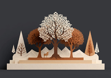 Paper Cutout Forest Scene with Deer