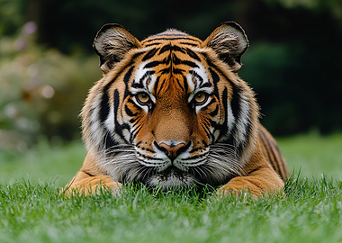 Tiger lying in grass