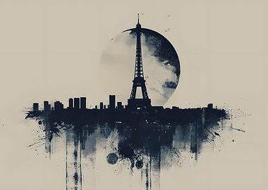 Eiffel Tower Silhouette with Moon