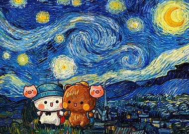 Cute Characters in Starry Night