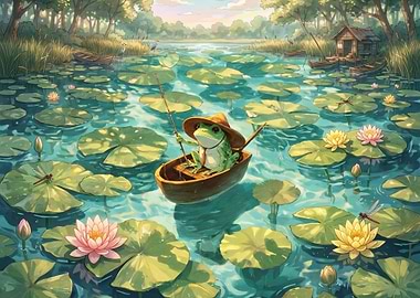 Frog Fishing on Lily Pads