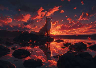 Fox at Sunset by the Water