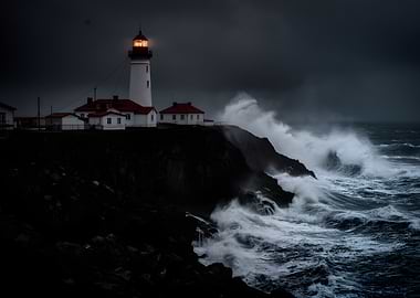 Stormy Lighthouse on a Rocky Coast