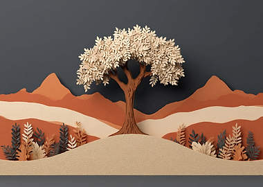 Paper Tree and Mountains Landscape